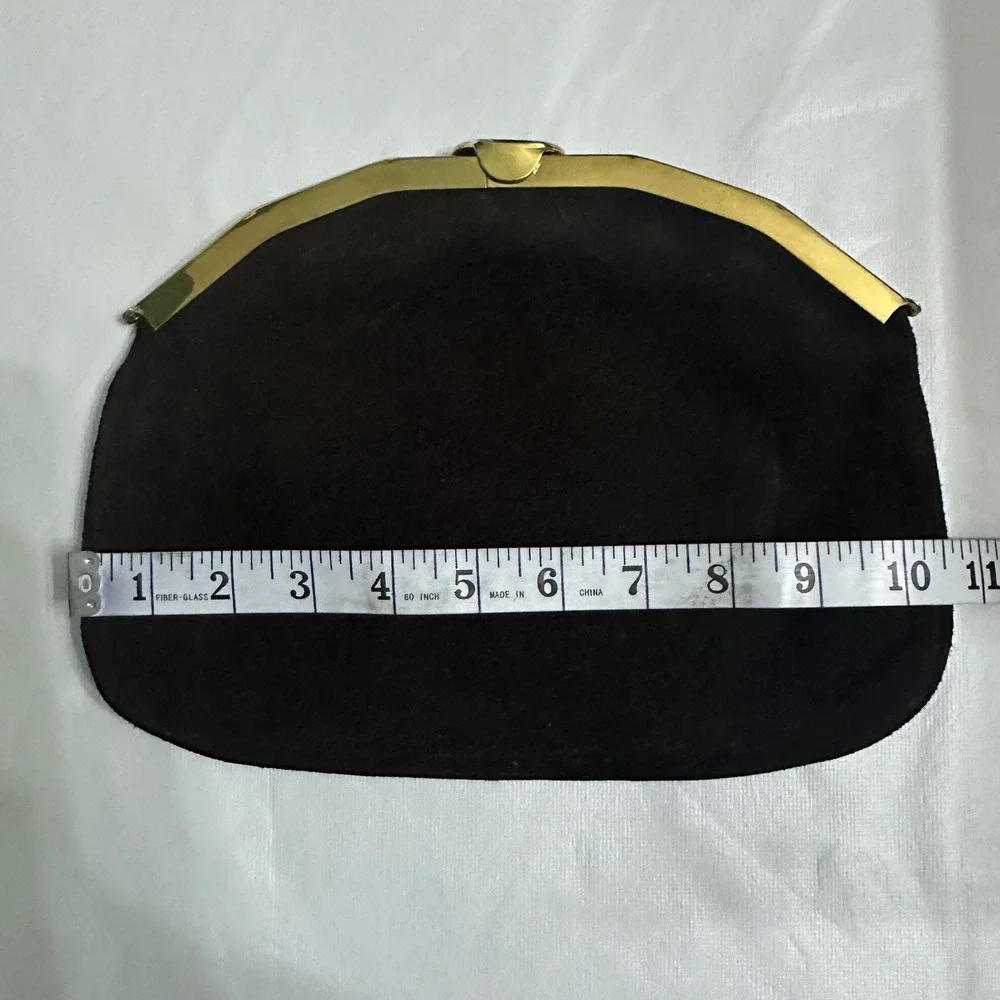 VTG‎ Brown Suede Clutch Evening Bag Gold Chain MCM Old Money Quite Luxury Retro